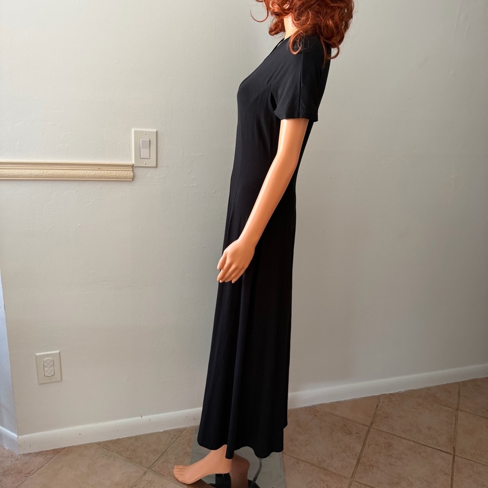 Vintage Laura Ashley Classic Black Short Sleeve Dress Fitted Whimsigoth Goth - Picture 8 of 12